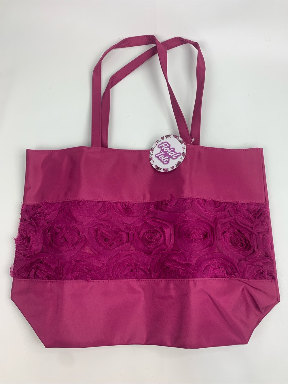 Fuschia purple Tote Bag with Floral Accent snap close lined pocket new NWT